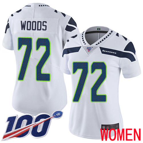 Seattle Seahawks Limited White Women Al Woods Road Jersey NFL Football #72 100th Season Vapor Untouchable